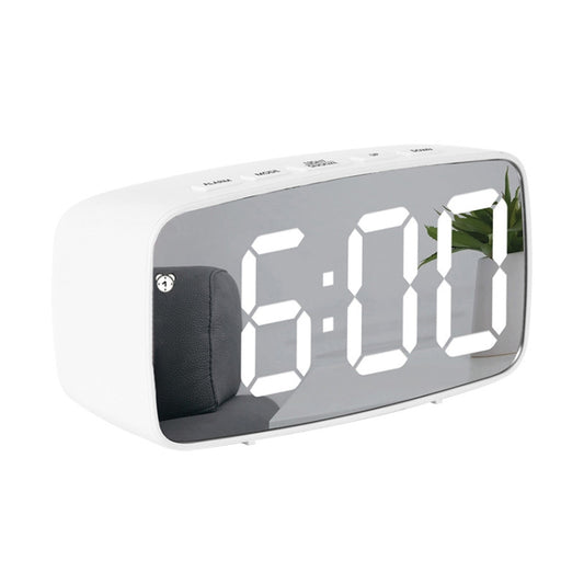 Mirror Bedside Alarm Clock Battery Plug-In Dual-Purpose LED Clock, Colour: Arc-shaped White Shell (Mirror White Light) - Alarm Clocks by PMC Jewellery | Online Shopping South Africa | PMC Jewellery
