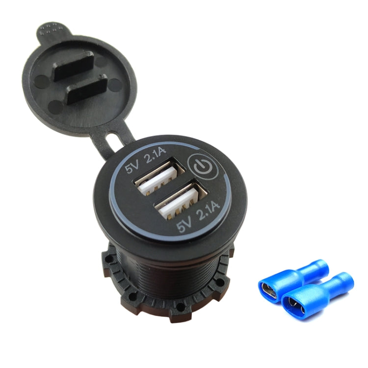 Car Motorcycle Modified Charger Double Aperture 4.2A With Touch Switch USB Car Charge(Green Light) - DIY Modified Charger by PMC TechLife | Online Shopping South Africa | PMC TechLife