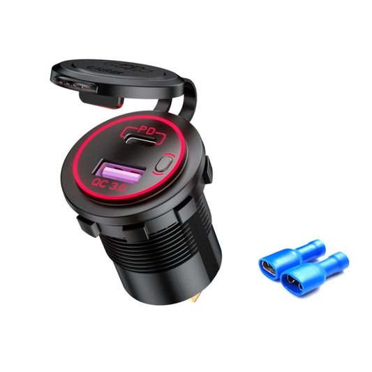 Car Motorcycle Ship Modified USB Charger Waterproof PD + QC3.0 Fast Charge, Model: Red Light With Terminal - DIY Modified Charger by PMC Jewellery | Online Shopping South Africa | PMC Jewellery