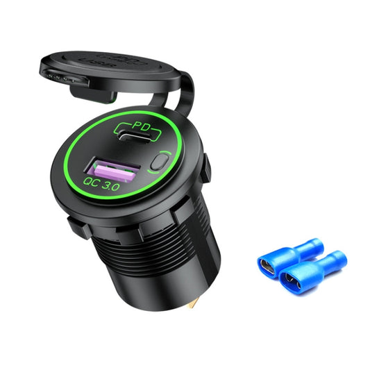 Car Motorcycle Ship Modified USB Charger Waterproof PD + QC3.0 Fast Charge, Model: Green Light With Terminal - DIY Modified Charger by PMC Jewellery | Online Shopping South Africa | PMC Jewellery