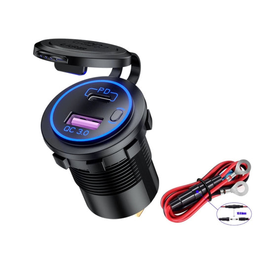 Car Motorcycle Ship Modified USB Charger Waterproof PD + QC3.0 Fast Charge, Model: Blue Light With 60cm Line - DIY Modified Charger by PMC Jewellery | Online Shopping South Africa | PMC Jewellery