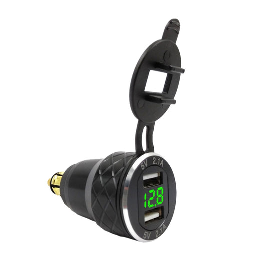 Car Motorcycle USB Charger Metal With Voltage Display Car Charger EU Plug(Black Green Display) - DIY Modified Charger by PMC Jewellery | Online Shopping South Africa | PMC Jewellery