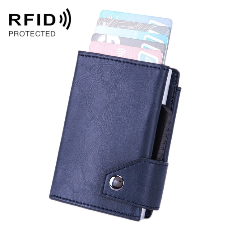 Anti-Theft Aluminum Alloy Coin Purse RFID Anti-Degaussing Automatic Pop-Up PU Bank Card Bag(Mad Horse Blue) - Antimagnetic RFID Package by PMC Jewellery | Online Shopping South Africa | PMC Jewellery