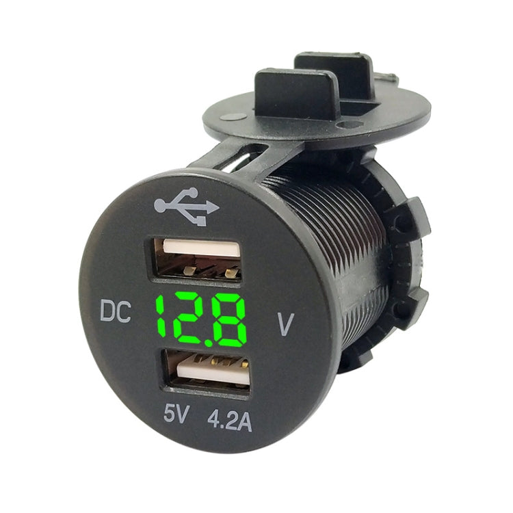 4.2A Dual USB With Voltage Display Mobile Phone Charger Socket Power Supply 12V Car Motorcycle(Green Light) - DIY Modified Charger by PMC TechLife | Online Shopping South Africa | PMC TechLife