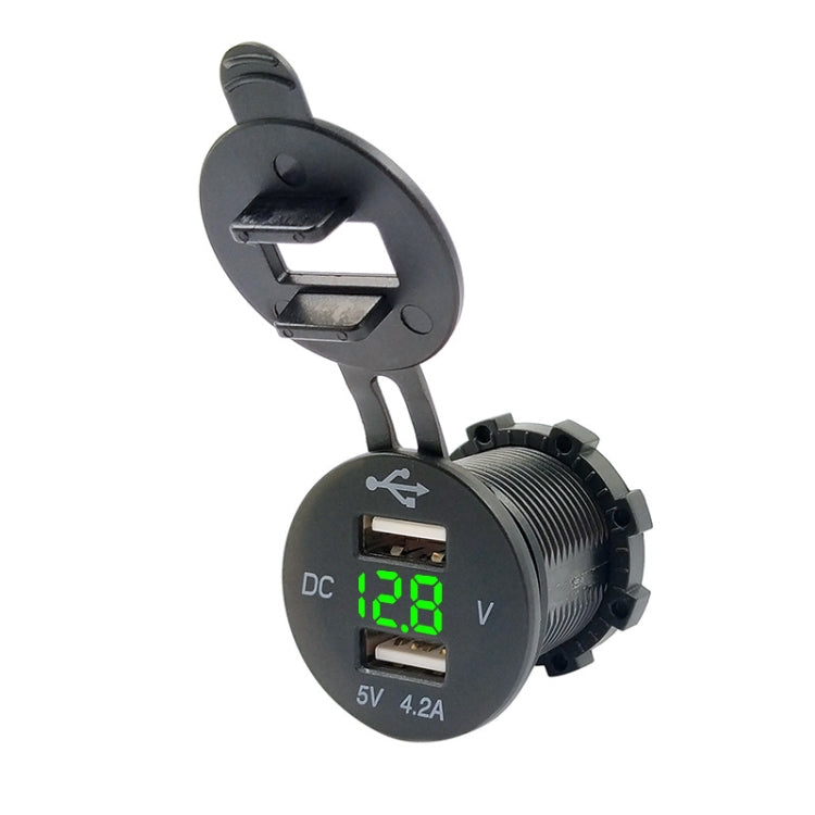 4.2A Dual USB With Voltage Display Mobile Phone Charger Socket Power Supply 12V Car Motorcycle(Green Light) - DIY Modified Charger by PMC TechLife | Online Shopping South Africa | PMC TechLife