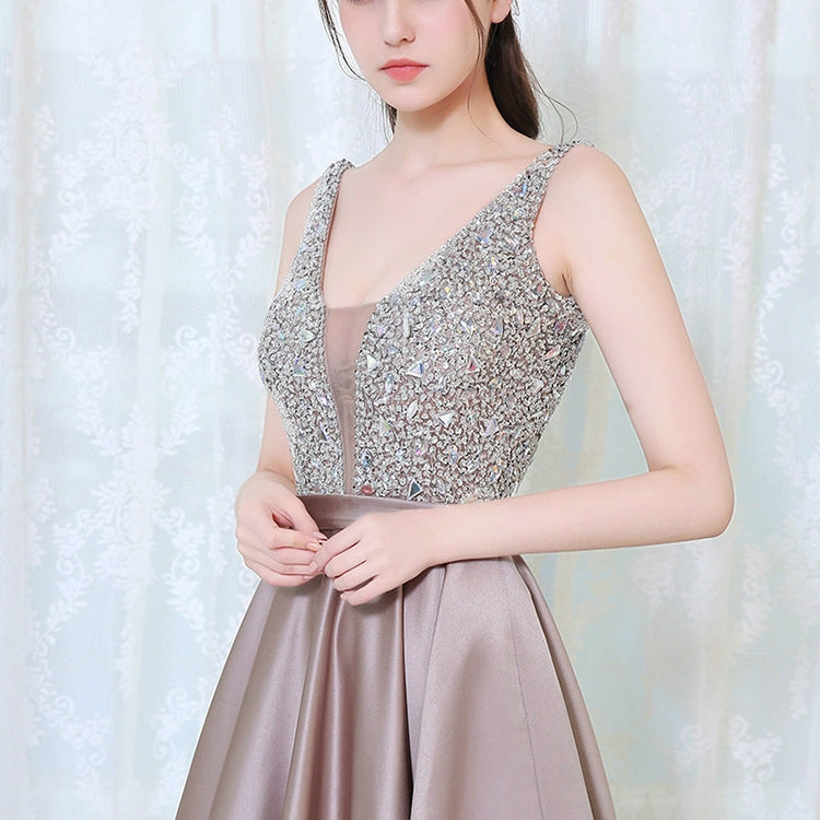 V-neck Sequin Dress Banquet Annual Evening Dress, Size:XXXL(Apricot) - Evening Dress by PMC Jewellery | Online Shopping South Africa | PMC Jewellery