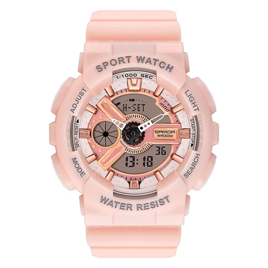 SANDA Outdoor Leisure Waterproof Multifunctional Luminous Electronic Watch(Sakurami Pink Woman) - Silicone Strap Watches by SANDA | Online Shopping South Africa | PMC Jewellery | Buy Now Pay Later Mobicred