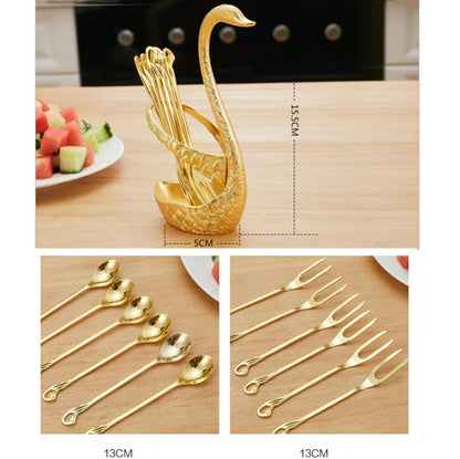Swan Fruit Fork And Spoon Set Dessert Fork Fruit Fork Rack Tableware Wedding Gift, Colour: Golden Stripe With 6 Spoons - Cutlery Sets by PMC Jewellery | Online Shopping South Africa | PMC Jewellery