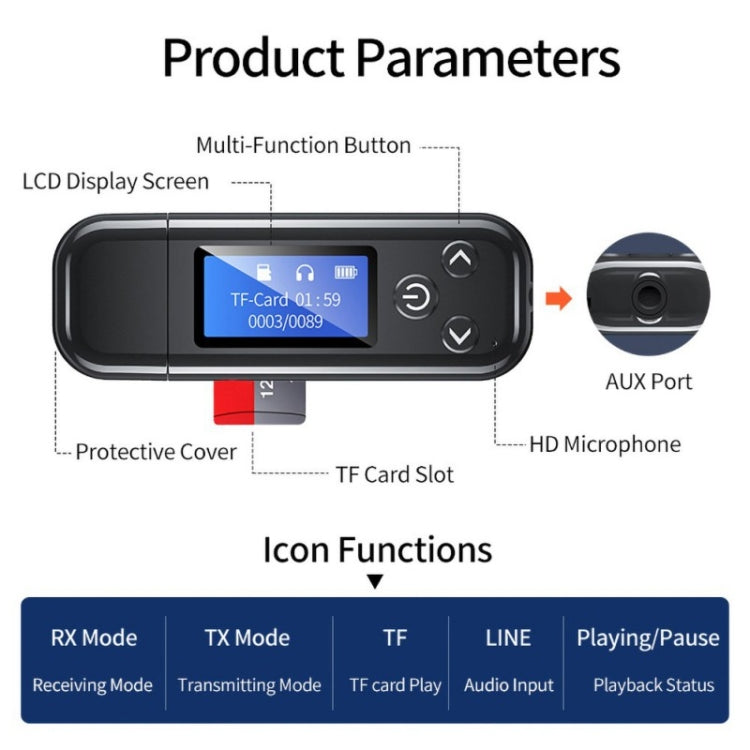 K15Pro With LCD Screen Bluetooth Adapter Audio Receiver Transmitter 3.5mm AUX Car Hands-Free - free shipping - PMC TechLife - Order now!