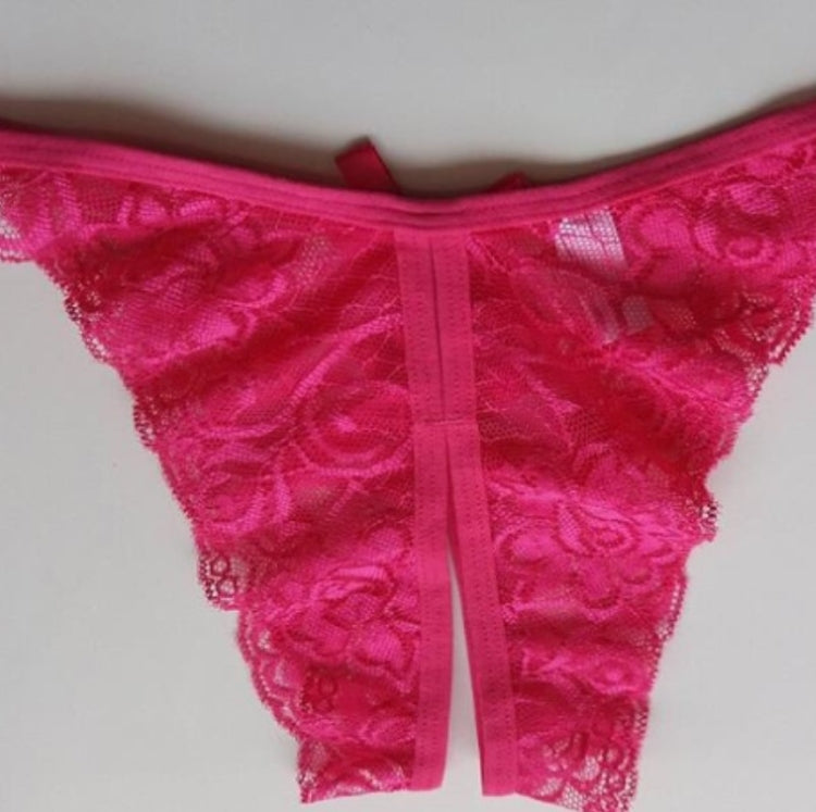 3 PCS Sexy Opening Crotch Panties Flower Lace Briefs Thongs(Pink) - Ladies Underwear by PMC Jewellery | Online Shopping South Africa | PMC Jewellery