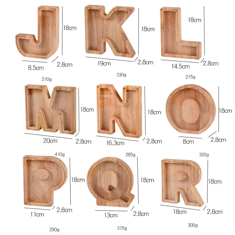 Wooden English Alphabet Piggy Bank Transparent Acrylic Piggy Bank(J) - Piggy Banks by PMC Jewellery | Online Shopping South Africa | PMC Jewellery