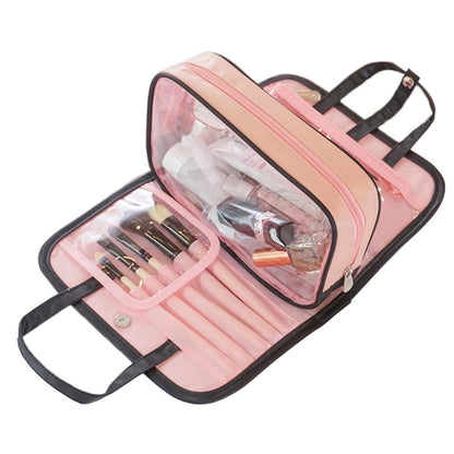 Multifunctional 2 In 1 Cosmetic Bag Portable Large Capacity Transparent Cosmetic Brush Storage Bag Wash Bag(Red + Khaki) - Storage Boxes by PMC Jewellery | Online Shopping South Africa | PMC Jewellery