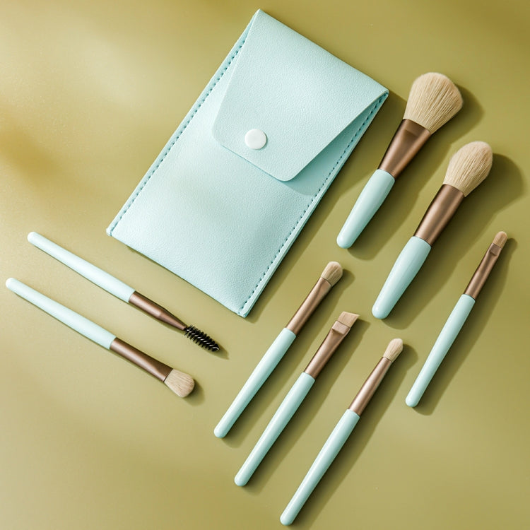 8-in-1 Mini Wooden Handle Makeup Brush Set Portable Loose Powder Brush(Fog Blue) - Makeup Brushes by PMC Jewellery | Online Shopping South Africa | PMC Jewellery