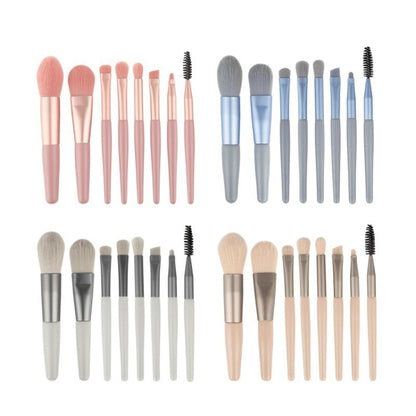 8-in-1 Mini Wooden Handle Makeup Brush Set Portable Loose Powder Brush(Fog Blue) - Makeup Brushes by PMC Jewellery | Online Shopping South Africa | PMC Jewellery