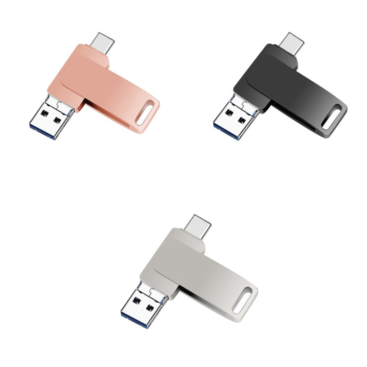 32GB USB 3.0 + 8 Pin + USB-C / Type-C 3 in 1 Phone Computer Metal Rotatable U-Disk(Black) - U Disk & Card Reader by PMC TechLife | Online Shopping South Africa | PMC TechLife