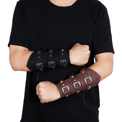 P01994 Men Leather Bracer Personality Punk Riding Arm Guard(Brown) - Sports Safety by PMC Jewellery | Online Shopping South Africa | PMC Jewellery