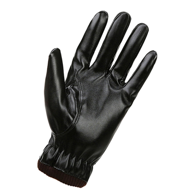 Men Autumn Winter Windproof Warm Plush Lining PU Riding Gloves, Size: Free Size(Black) - Cycling Gloves by PMC Jewellery | Online Shopping South Africa | PMC Jewellery