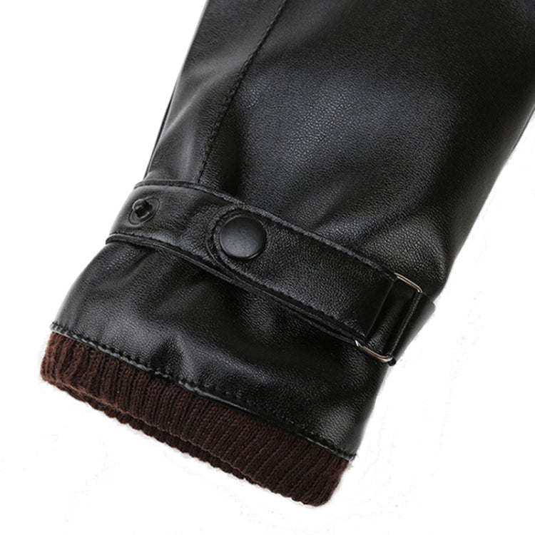 Men Autumn Winter Windproof Warm Plush Lining PU Riding Gloves, Size: Free Size(Black) - Cycling Gloves by PMC TechLife | Online Shopping South Africa | PMC TechLife