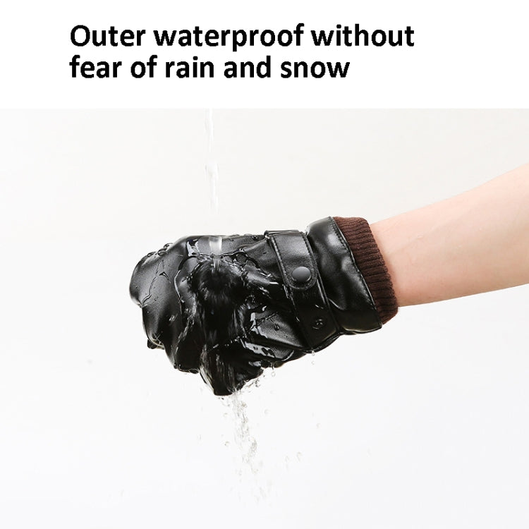 Men Autumn Winter Windproof Warm Plush Lining PU Riding Gloves, Size: Free Size(Black) - Cycling Gloves by PMC TechLife | Online Shopping South Africa | PMC TechLife