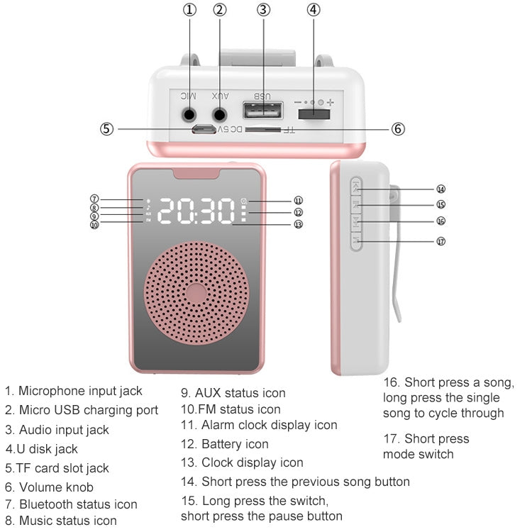 ZXL-H3 Portable Teaching Microphone Amplifier with Time Display, Spec: Wired Version (White) - Loudspeaker by PMC TechLife | Online Shopping South Africa | PMC TechLife
