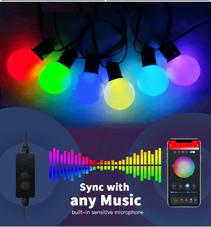 G40 Bulb Bluetooth Smart RGB String Lights Outdoor Decoration, Spec: 5m 25 LEDs-Solar Power - Holiday Lights by PMC Jewellery | Online Shopping South Africa | PMC Jewellery