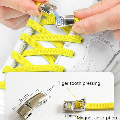 1 Pair SLK28 Metal Magnetic Buckle Elastic Free Tied Laces, Style: Silver Magnetic Buckle+White Shoelaces - shoelaces by PMC Jewellery | Online Shopping South Africa | PMC Jewellery