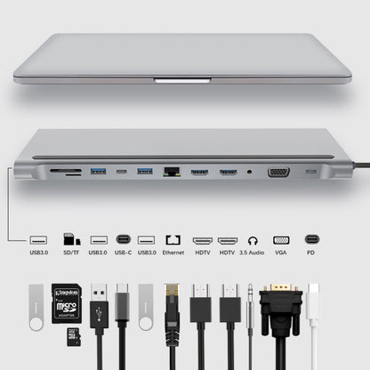 12 In 1 Type C Laptop Smart Docking Station(Gray) - USB HUB by PMC Jewellery | Online Shopping South Africa | PMC Jewellery