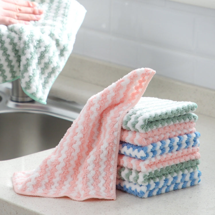 10 PCS Absorbent Wave Dish Cloth Rag Non-stick Oil Coral Velvet Dish Towel Random Color (25 x 25cm) - Cleaning Tools by null | Online Shopping South Africa | PMC Jewellery