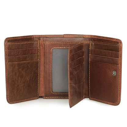 Men Casual Retro RFID Blocking Anti-Scanning Cowhide Leather Short Wallet(Coffee) - Wallets by J.M.D | Online Shopping South Africa | PMC Jewellery