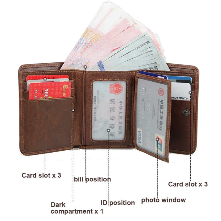 Men Casual Retro RFID Blocking Anti-Scanning Cowhide Leather Short Wallet(Coffee) - Wallets by J.M.D | Online Shopping South Africa | PMC Jewellery