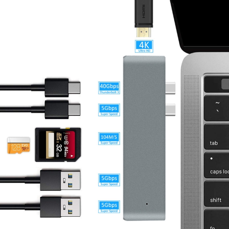 7 In 1 100W USB 3.1 To 20VPD+Card Reader Data+HUB+HDMI 4K Converter(Silver) - USB HUB by PMC Jewellery | Online Shopping South Africa | PMC Jewellery