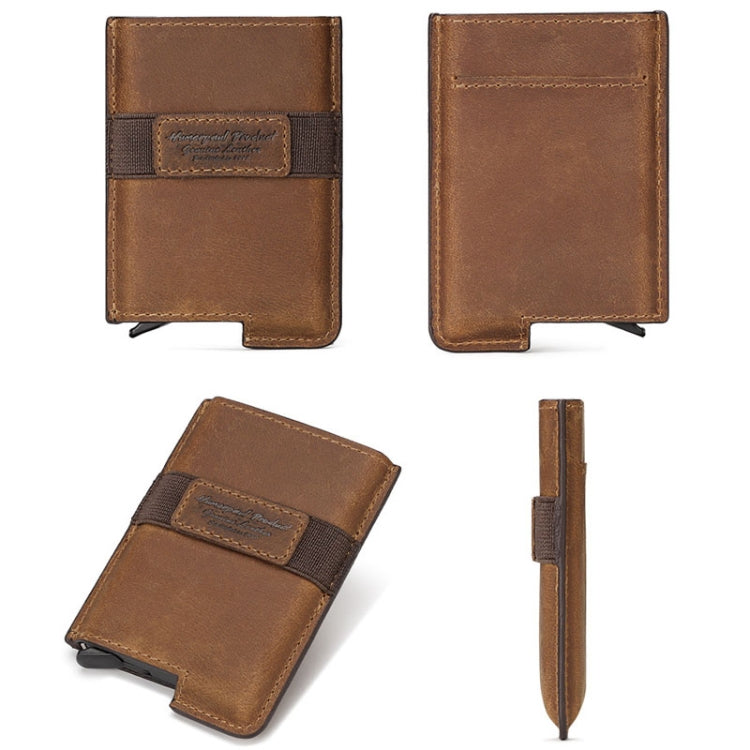 HUMERPAUL BP977 RFID Anti-Theft Card Box Leather Automatic Credit Card Set(Brown) - free shipping - PMC TechLife - Order now!