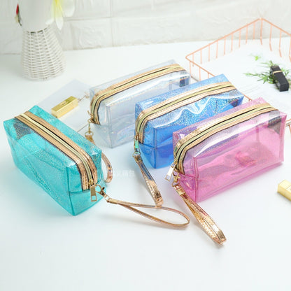 PVC Laser Transparent Portable Cosmetic Bag Travel Toiletry Bag(Pink) - Storage Boxes by PMC Jewellery | Online Shopping South Africa | PMC Jewellery