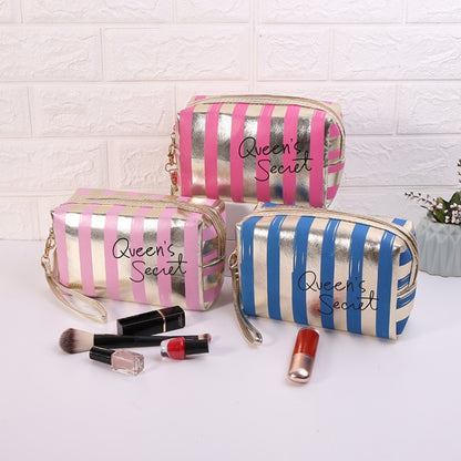 Multifunctional Striped PU Waterproof Cosmetic Toiletry Bag(Rose Red) - Storage Boxes by PMC Jewellery | Online Shopping South Africa | PMC Jewellery