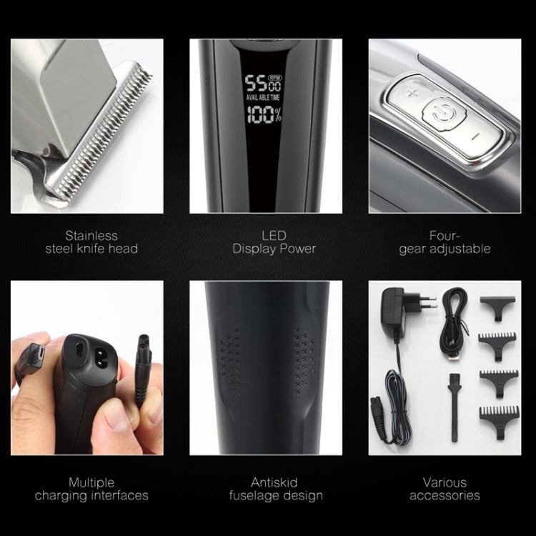 WMARK C24-HC011 USB Engraving Scissor LED Display Rechargeable Hair Clipper, EU Plug - Hair Trimmer by PMC Jewellery | Online Shopping South Africa | PMC Jewellery