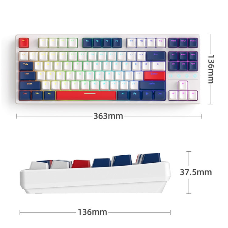 ZIYOU LANG K87 87-key RGB Bluetooth / Wireless / Wired Three Mode Game Keyboard, Cable Length: 1.5m, Style: Banana Shaft (Yacht Blue) - Wireless Keyboard by ZIYOU LANG | Online Shopping South Africa | PMC Jewellery