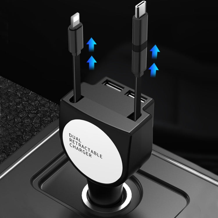 3 In 1 3.1A Dual USB Single Pull Retractable Fast QC3.0 Car Charger(Green) - Car Charger by PMC TechLife | Online Shopping South Africa | PMC TechLife