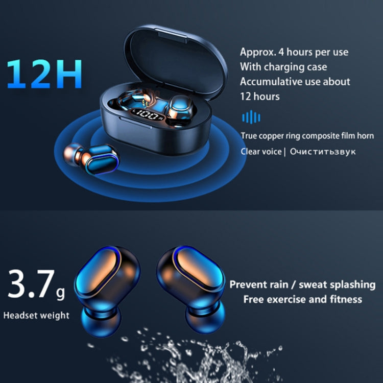 E7s Digital Sports Waterproof TWS Bluetooth 5.0 In-Ear Headphones(Blue) - TWS Earphone by PMC Jewellery | Online Shopping South Africa | PMC Jewellery