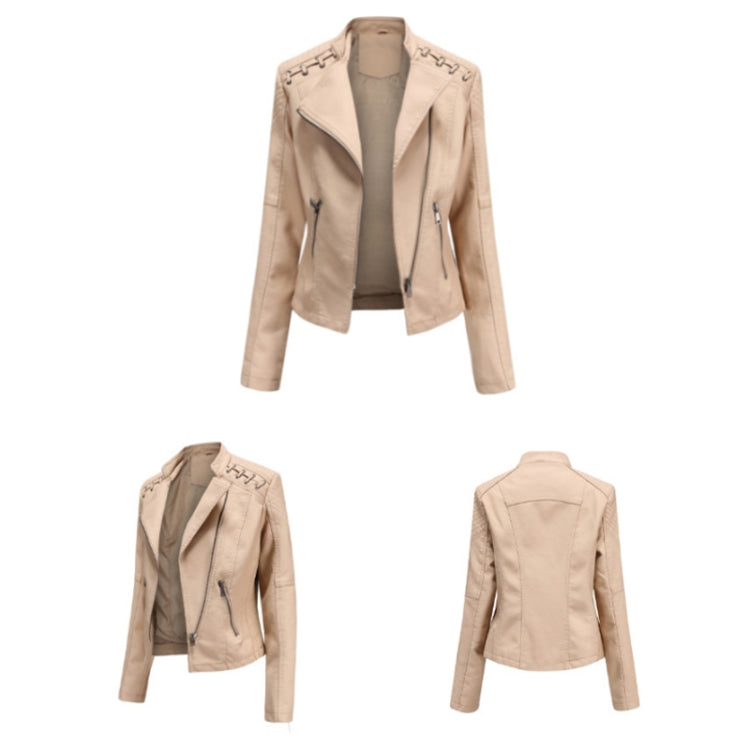 Women Short Leather Jacket Slim Jacket Motorcycle Suit, Size: XXXL(Camel) - Jacket & Loose Coat by PMC Jewellery | Online Shopping South Africa | PMC Jewellery