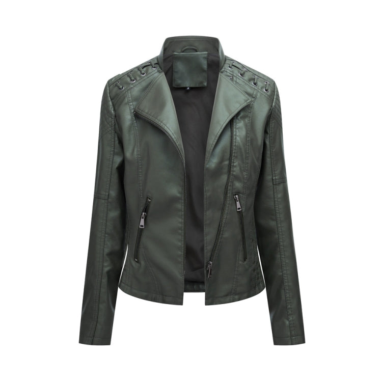 Women Short Leather Jacket Slim Jacket Motorcycle Suit, Size: XL(Green) - Jacket & Loose Coat by PMC Jewellery | Online Shopping South Africa | PMC Jewellery