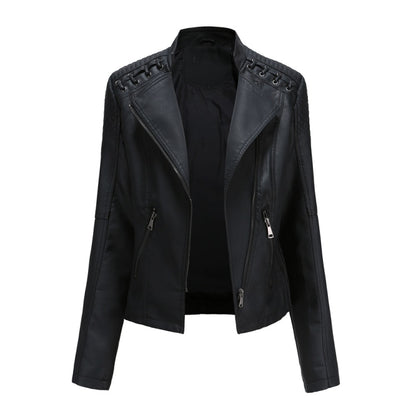Women Short Leather Jacket Slim Jacket Motorcycle Suit, Size: XXXXL(Black) - Jacket & Loose Coat by PMC Jewellery | Online Shopping South Africa | PMC Jewellery