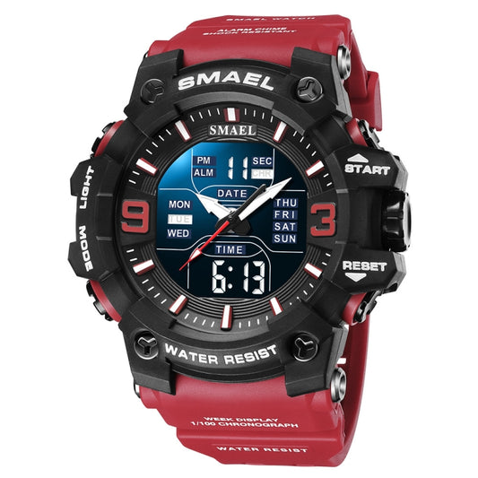 SMAEL 8049 Waterproof Sports Watch Men Multi-function Night Light Electronic Watch(Red) - Leather Strap Watches by SMAEL | Online Shopping South Africa | PMC Jewellery | Buy Now Pay Later Mobicred