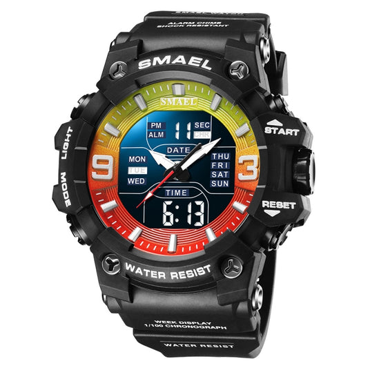 SMAEL 8049 Waterproof Sports Watch Men Multi-function Night Light Electronic Watch(Black Red Green) - Leather Strap Watches by SMAEL | Online Shopping South Africa | PMC Jewellery | Buy Now Pay Later Mobicred