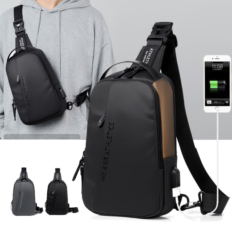 WEIXIER  X313 Men Chest Bag Crossbody Casual Small Bag Shoulder Bag External USB Port(Black Gold) - Crossbody Bags by WEIXIER | Online Shopping South Africa | PMC Jewellery