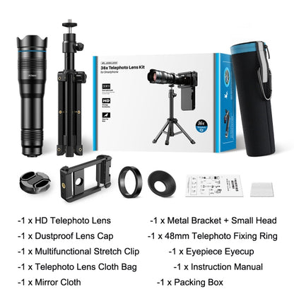 Apexel APL-36XJJ020 36X HD Telescope Universal Telephoto Phone Lens + Clip + Tripod Set - Macro & Wide-angle by APEXEL | Online Shopping South Africa | PMC Jewellery