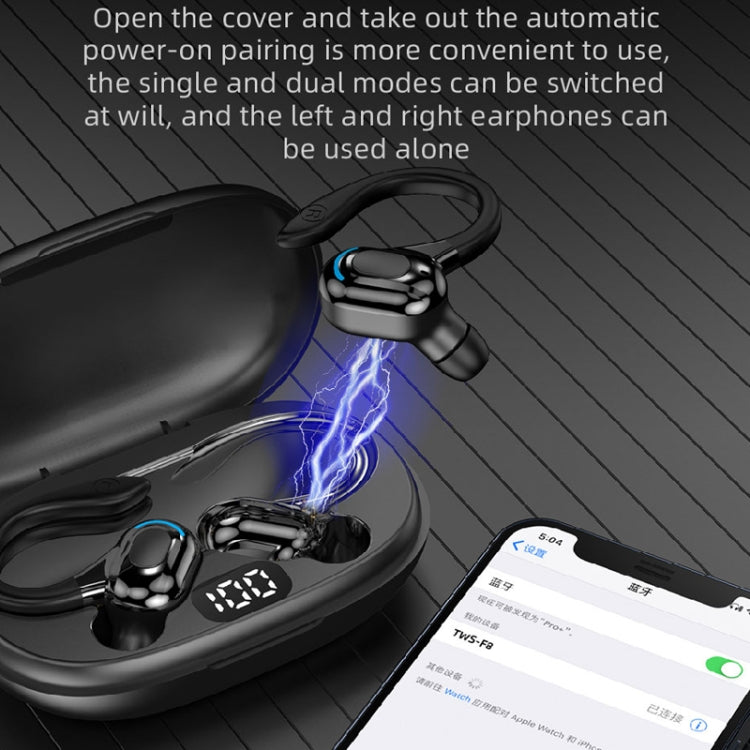 F8 Hanging Ear Stereo Wireless Bluetooth Earphones With Charging Bin(Black Double Ear) - Bluetooth Earphone by PMC Jewellery | Online Shopping South Africa | PMC Jewellery
