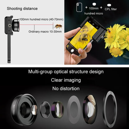 APEXEL CM-HB100CPL HB100mm HD External Macro Mobile Phone Lens with CPL(Black) - Macro & Wide-angle by APEXEL | Online Shopping South Africa | PMC Jewellery