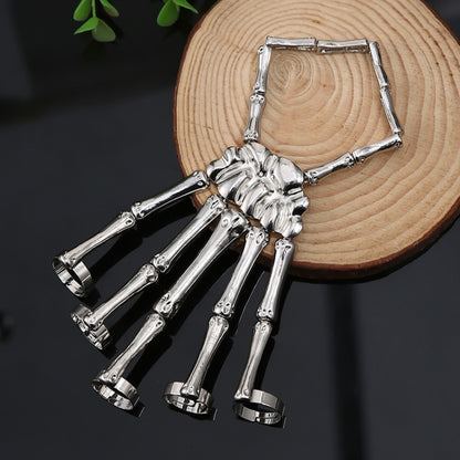 Punk Skull Hand Bone Five Finger Ring Adjustable Integrated Chain(SKU5877 Black) - Rings by PMC Jewellery | Online Shopping South Africa | PMC Jewellery