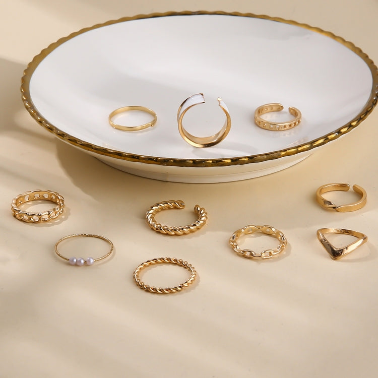 10pcs/set Multi-Metal Twisted Pearl Hollow Open Ring(SKU6165 Gold) - Rings by PMC Jewellery | Online Shopping South Africa | PMC Jewellery