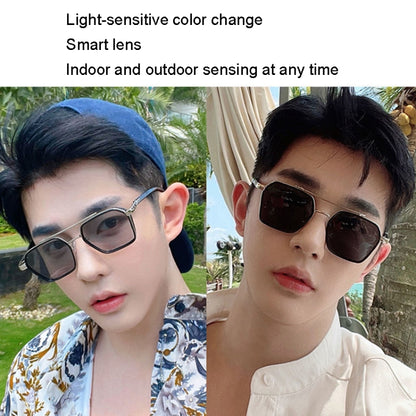 A5 Double Beam Polarized Color Changing Myopic Glasses, Lens: -500 Degrees Gray Change Grey(Transparent Silver Frame) - Plain Glass Spectacles by PMC Jewellery | Online Shopping South Africa | PMC Jewellery